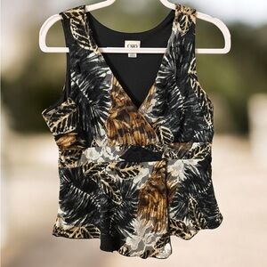 Cato Women's Black and Tan Patterned Sleeveless Blouse